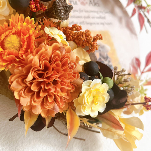 紅葉 三日月リース セット♥秋の散歩道♥うちの子思い出リース 名前