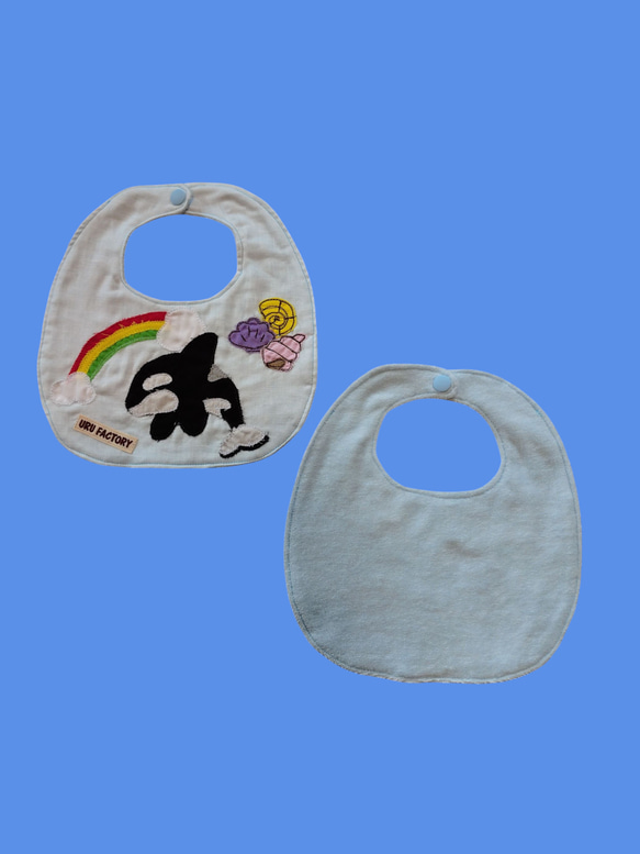 シャチとうみがめのアップリケベビースタイ2枚組｜9色から選べる｜出産祝い・ギフトにもおすすめ 5枚目の画像