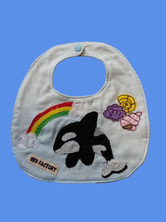 シャチとうみがめのアップリケベビースタイ2枚組｜9色から選べる｜出産祝い・ギフトにもおすすめ 3枚目の画像