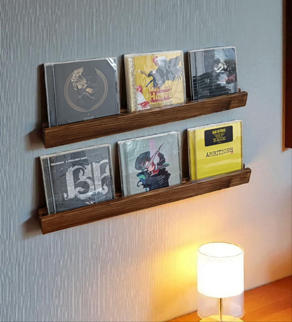 杉無垢材のCDディスプレイレール 3枚用2本セット 壁掛け ウォール