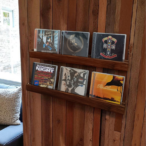 杉無垢材のCDディスプレイレール 3枚用2本セット 壁掛け ウォール