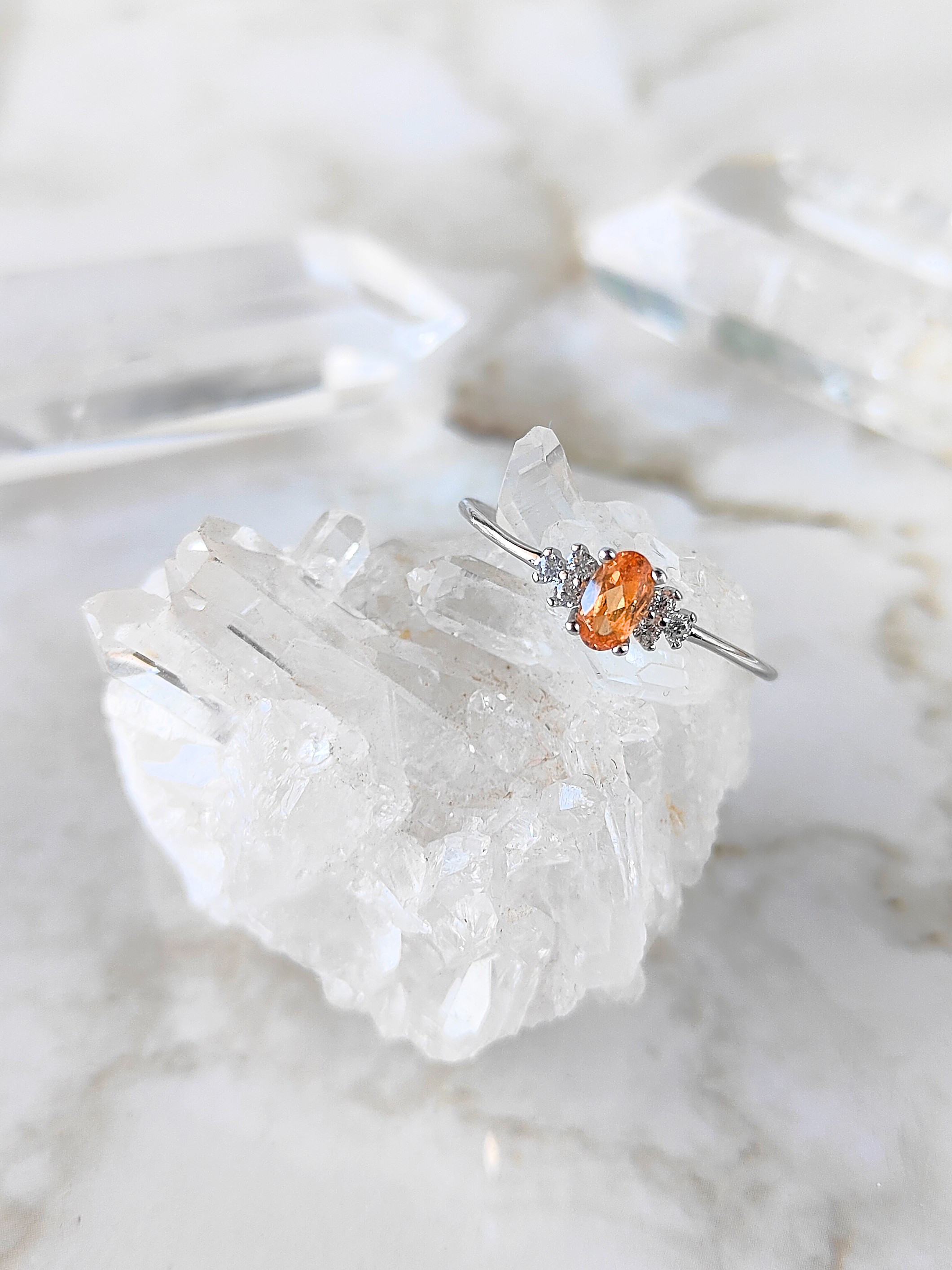 【silver925】サイズ約14号・限定2！天然スペサタイトガーネット×ジルコニアのリング