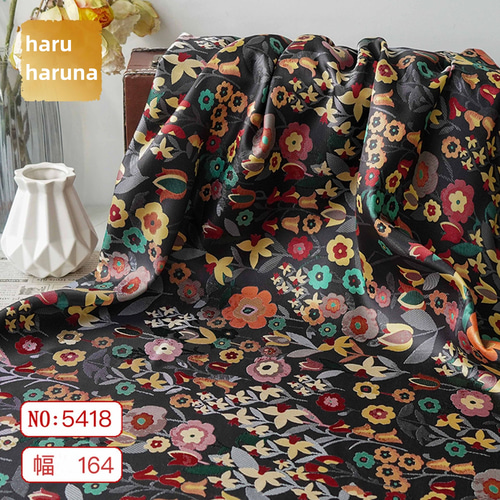 長さ1m ジャガード生地 大判 花柄 小花 黒 韓国風 綺麗 上品 布ぬの