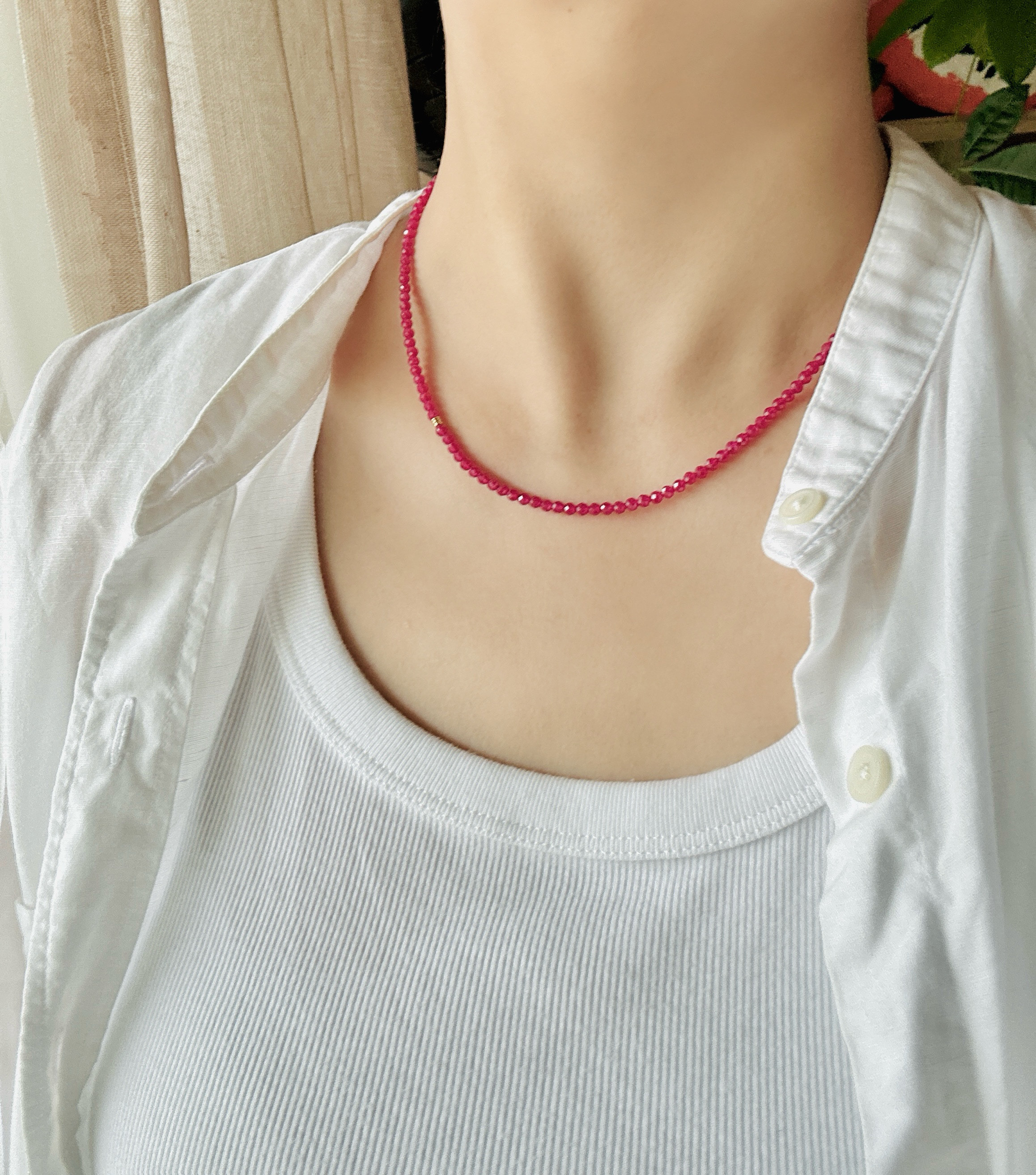 ルビー ダイヤカット ネックレス　人工ルビー（ラボグロウン）