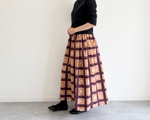 ♦︎新作♦︎ブロックチェック柄 高品質コットンスカート パープル