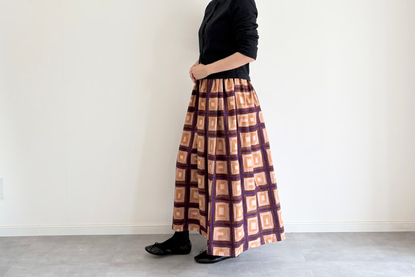 ♦︎新作♦︎ブロックチェック柄 高品質コットンスカート パープル