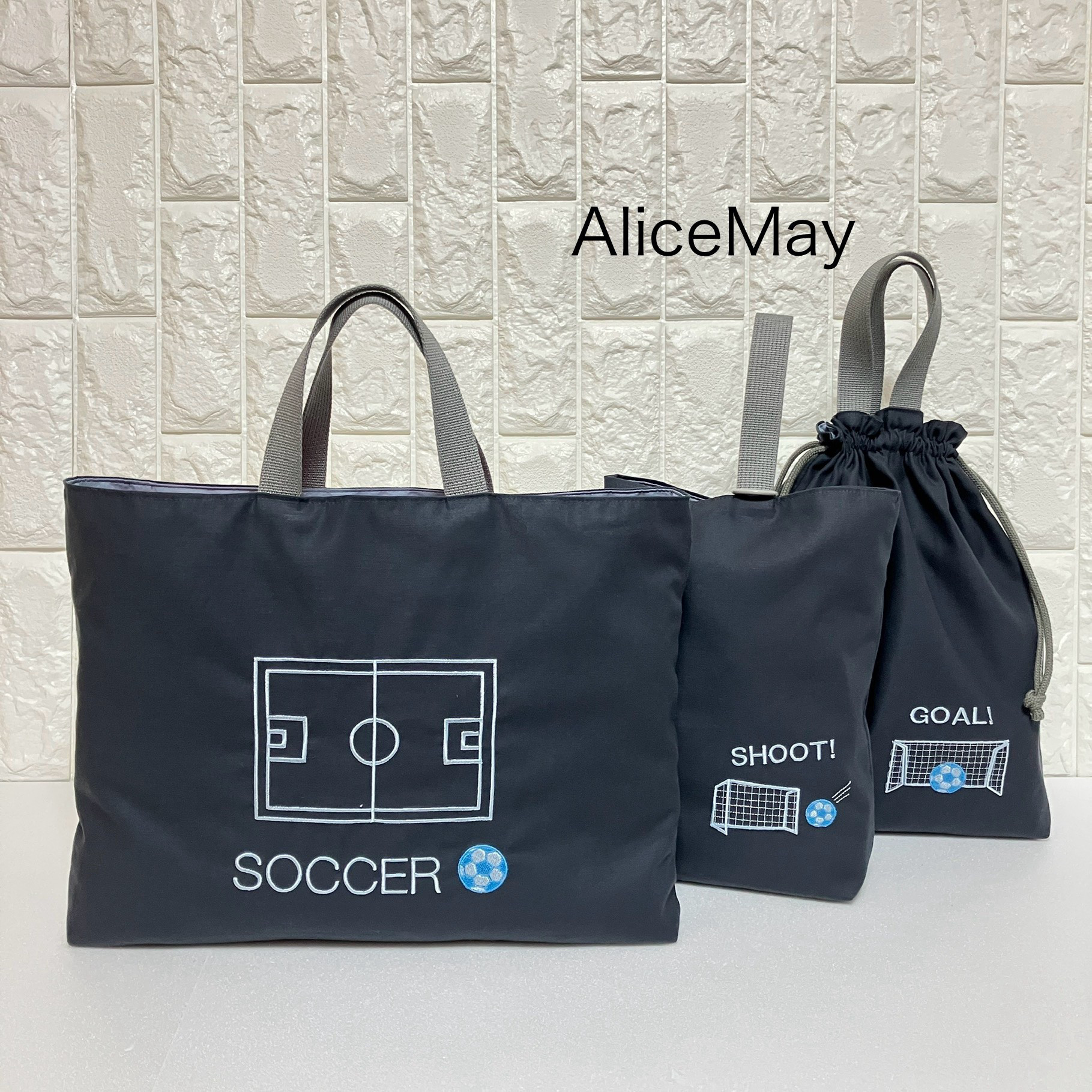 入園入学準備　入園グッズ　レッスンバッグ　サイズ変更可　上履き袋　体操服袋　男の子　サッカー