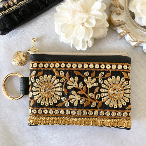インド刺繍生地　ポーチ インド刺繍ポーチ 白 | sakishigoto4