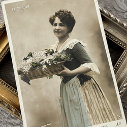 フランスアンティーク ポストカード 勿忘草 Bonne Annee エンボス 額装