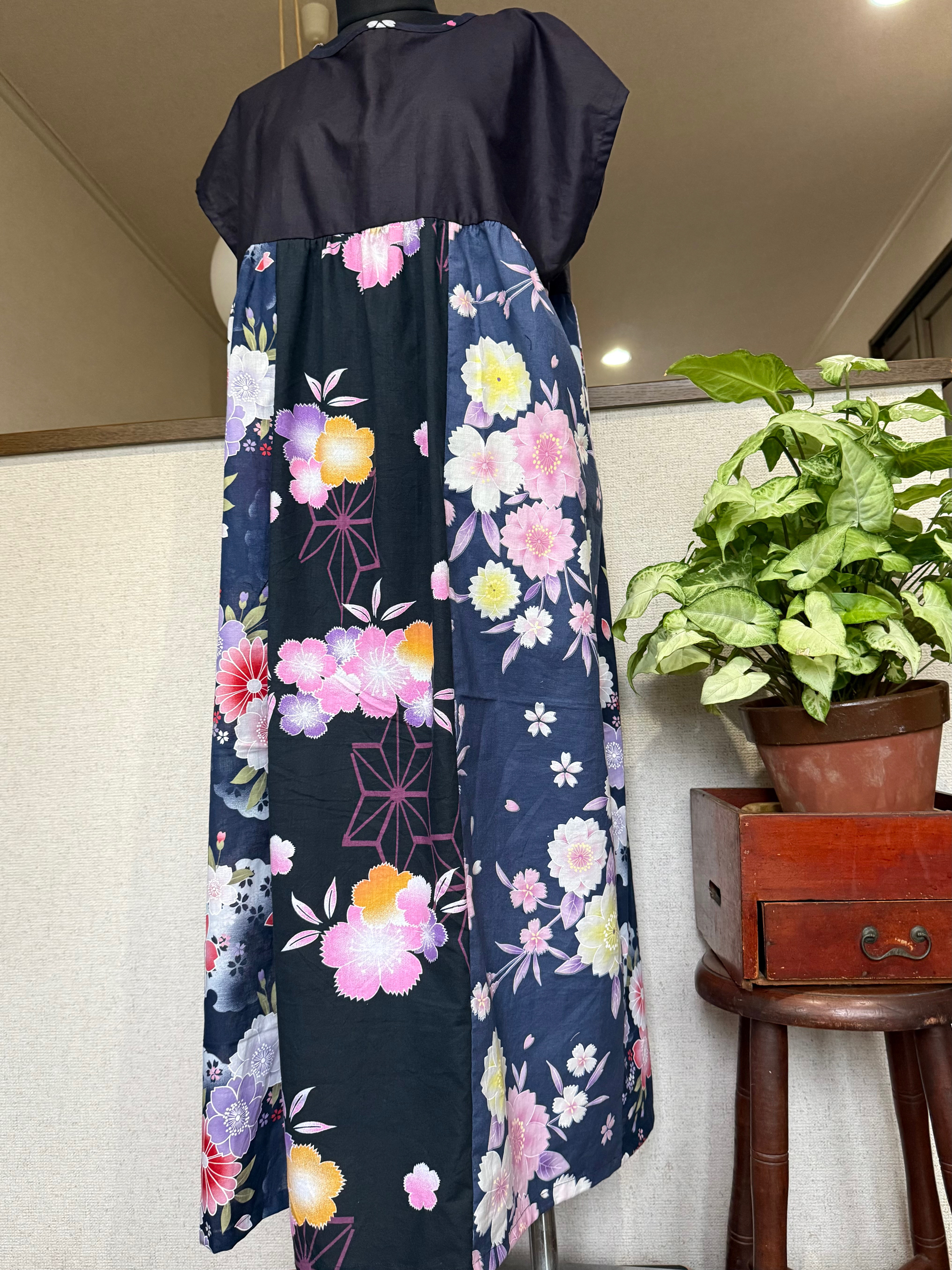 浴衣リメイク　ゆったり　ギャザー切り替え　色々浴衣ワンピース