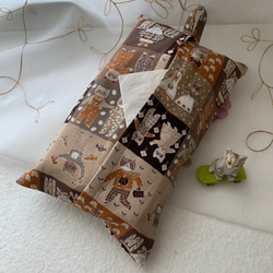 エコティッシュカバー☆マスクストッカー♪カントリー猫☆パッチワーク♪5カラー 2枚目の画像