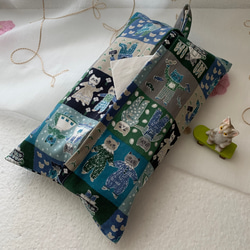 エコティッシュカバー☆マスクストッカー♪カントリー猫☆パッチワーク♪5カラー 3枚目の画像