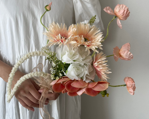 ガーベラ ブライダルブーケ 造花ブーケ 前撮り 韓国風 アート