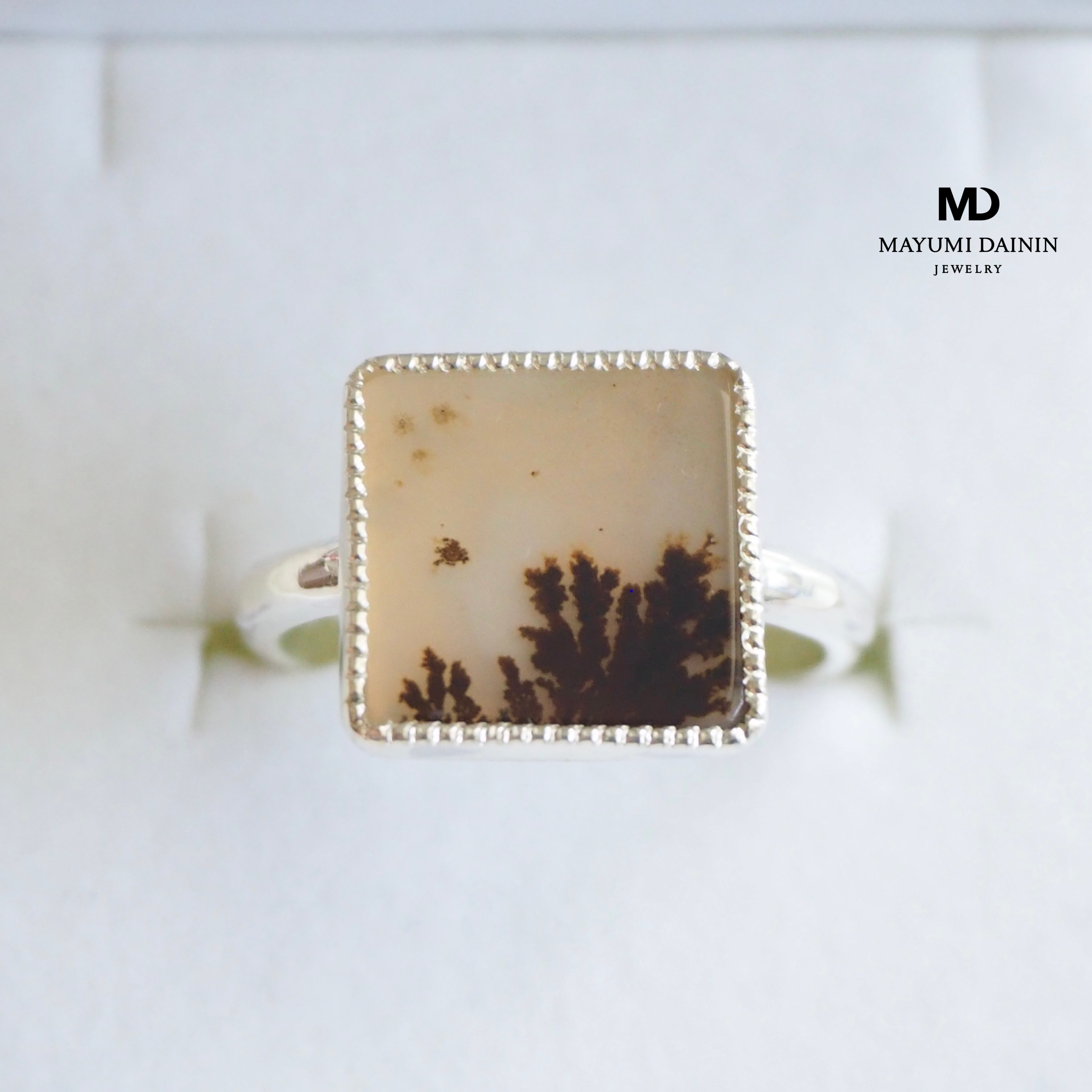 -デンドリティックアゲート リング-1点もの 天然石 シンプル アンティーク 指輪 ナチュラル メノウ ブラウン