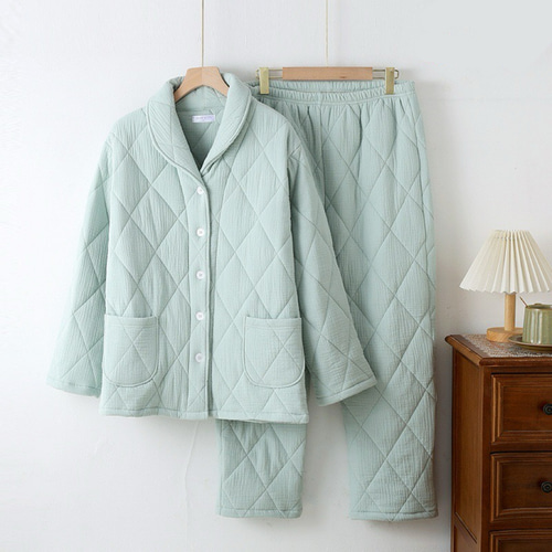 冬新作 6重ガーゼ 空気層 中綿いり レディース パジャマ ルームウェア