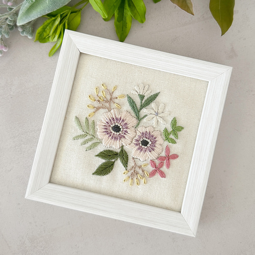 インドネシア刺繍アートフレームセット 刺繍キット〉アネモネの刺繍フレーム キット Marguerite刺繍教室 通販