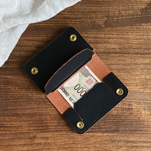 受注制作】栃木レザー茶芯ブラック/ミドルトラッカーウォレット 二