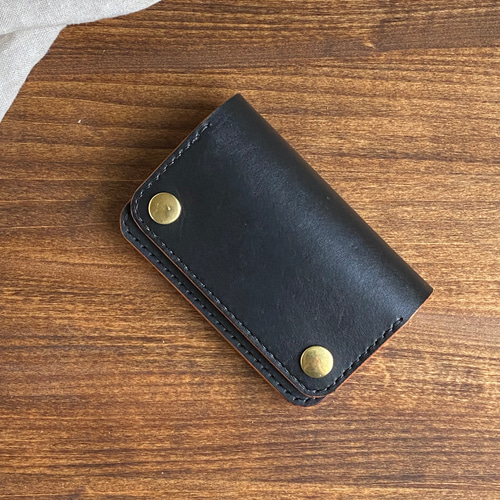 受注制作】栃木レザー茶芯ブラック/ミドルトラッカーウォレット 二