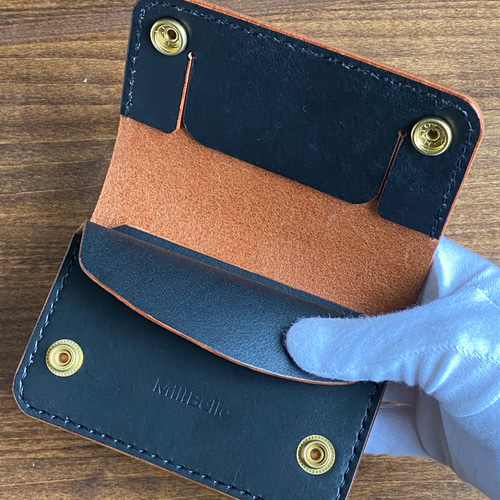 受注制作】栃木レザー茶芯ブラック/ミドルトラッカーウォレット 二