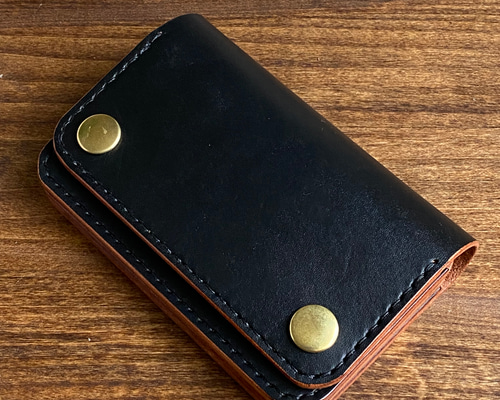 受注制作】栃木レザー茶芯ブラック/ミドルトラッカーウォレット 二