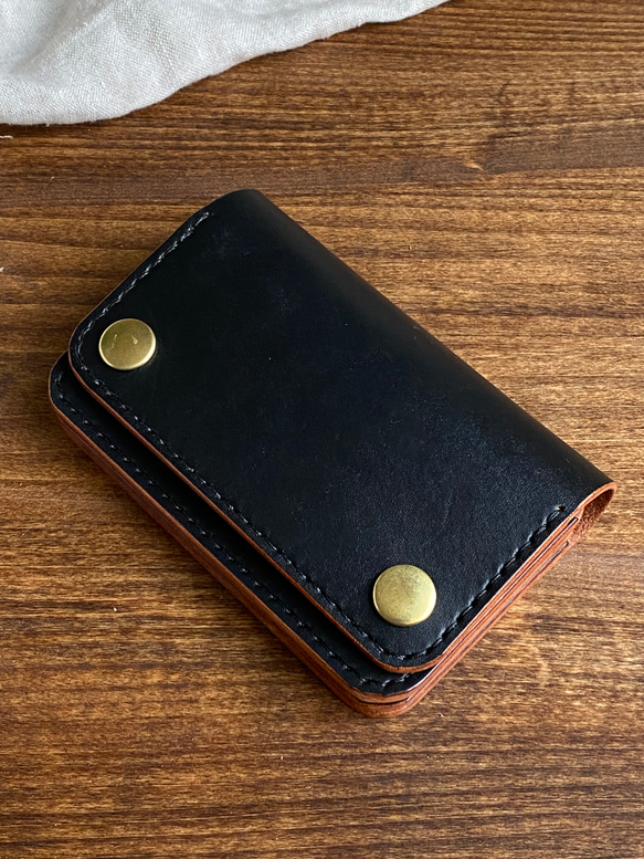 受注制作】栃木レザー茶芯ブラック/ミドルトラッカーウォレット 二