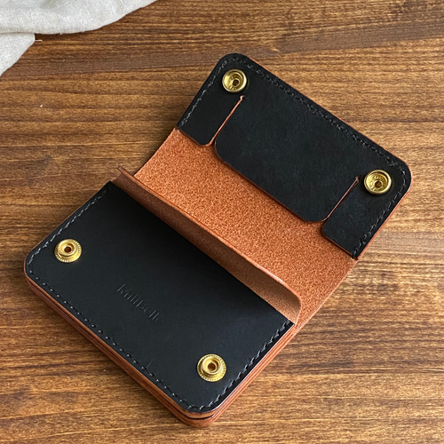 受注制作】栃木レザー茶芯ブラック/ミドルトラッカーウォレット 二