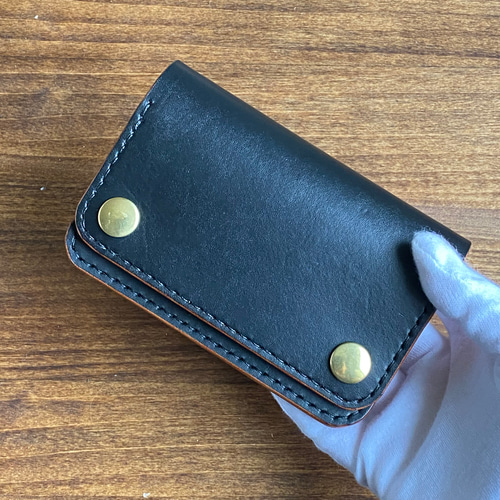 受注制作】栃木レザー茶芯ブラック/ミドルトラッカーウォレット 二