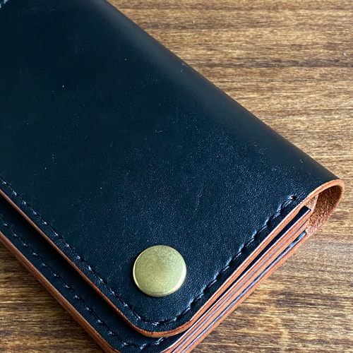 受注制作】栃木レザー茶芯ブラック/ミドルトラッカーウォレット 二