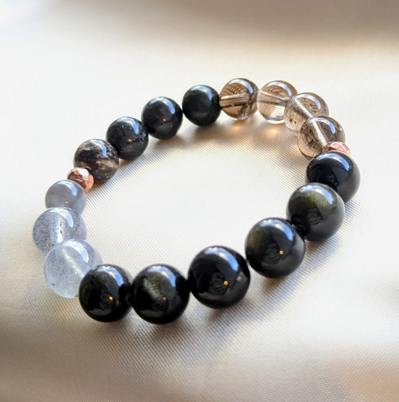 【星暦シリーズVol.1】★深層の目覚め★オブシディアン、ラブラドライト他　天然石ブレスレット 8001 3枚目の画像