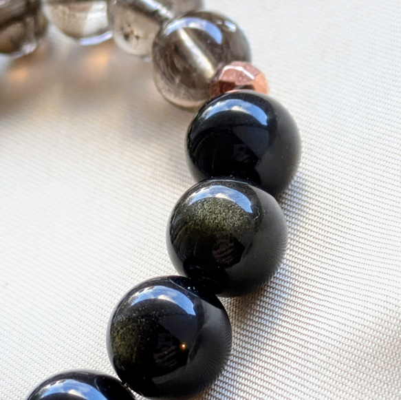 【星暦シリーズVol.1】★深層の目覚め★オブシディアン、ラブラドライト他　天然石ブレスレット 8001 5枚目の画像