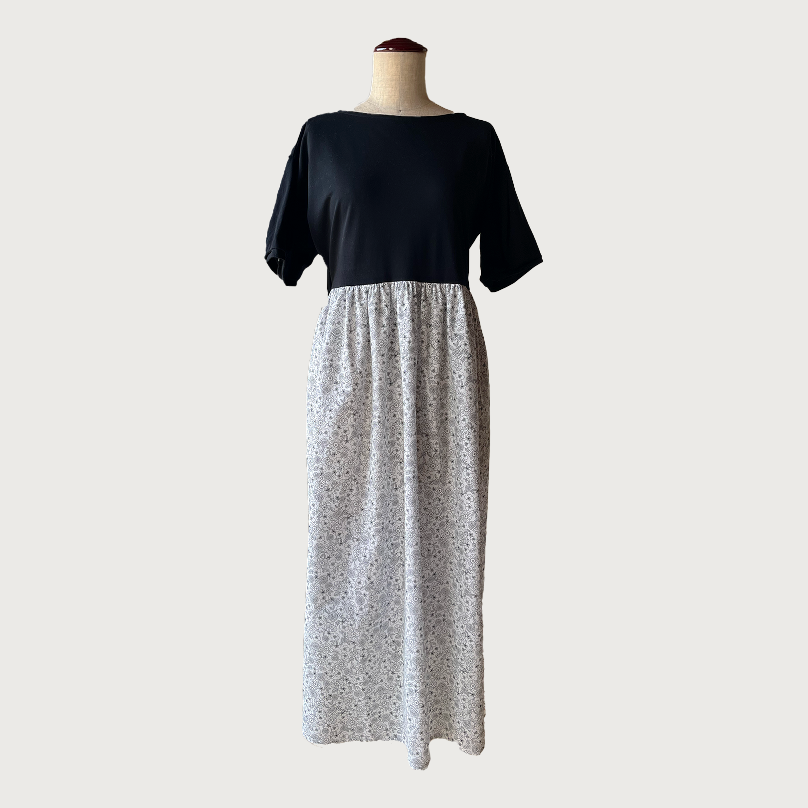 大人可愛い レトロ 切り替えワンピース｜ブラック×ホワイト