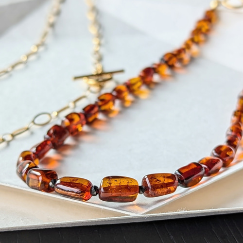 限定ピアス付◇天然琥珀 バルト海 バルティックアンバーネックレス