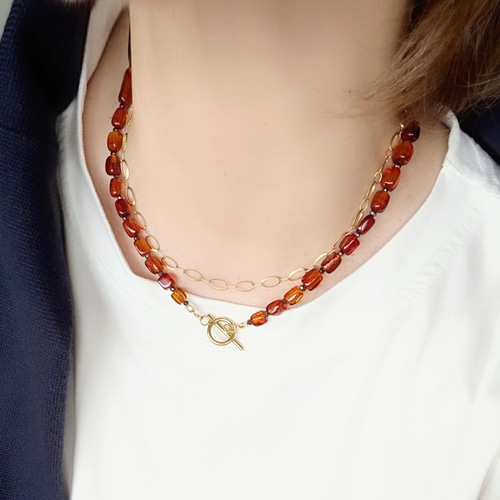 限定ピアス付◇天然琥珀 バルト海 バルティックアンバーネックレス