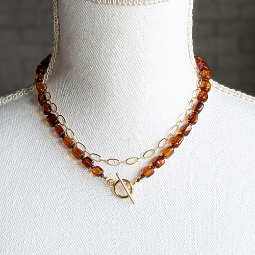 限定ピアス付◇天然琥珀 バルト海 バルティックアンバーネックレス