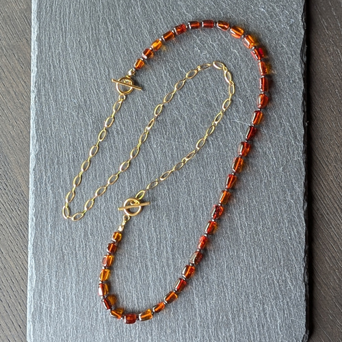 限定ピアス付◇天然琥珀 バルト海 バルティックアンバーネックレス