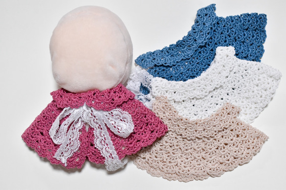 ぬい服 ケープ 10～15cm ぬいぐるみ 着せ替え服 レース編み リボン