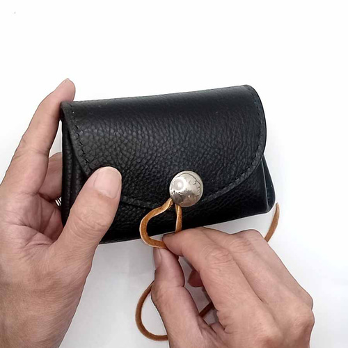 本革レザーミニウォレットインディアン鹿革紐ホワイトハーツ