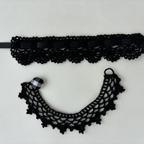 ぬい服 つけ襟 2本セット 黒 10～15cm ぬいぐるみ 着せ替え服 レース