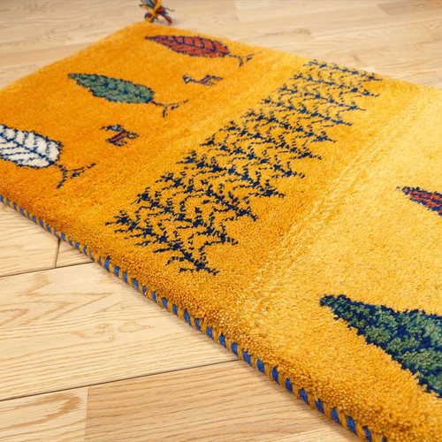 【秋の連休中キャンペーン】ギャッベ　ランナー中　145×50　黄金色　糸杉 秋のキャンペーン】ギャッベ ランナー中 145×50 黄金色 糸杉