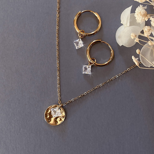 月 と 星 ネックレス ピアス アクセサリーセット 金属アレルギー対応