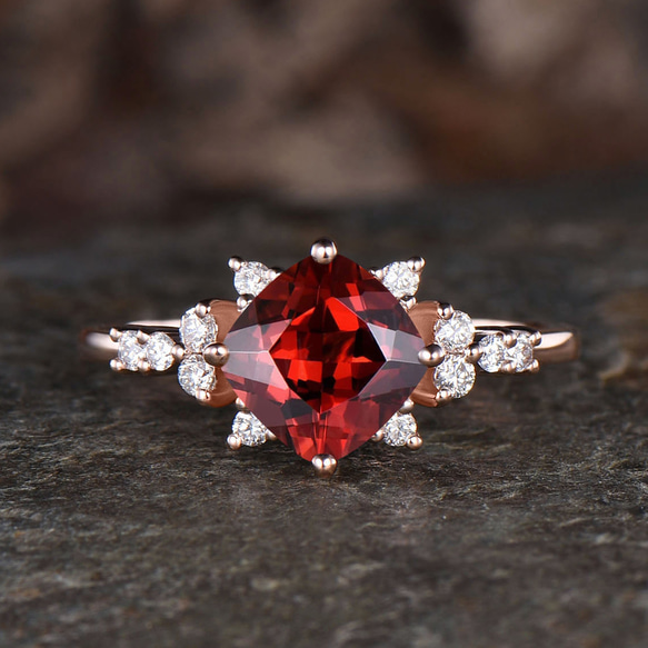 1月の誕生石天然ガーネットリング モアッサナイトクラスターリング