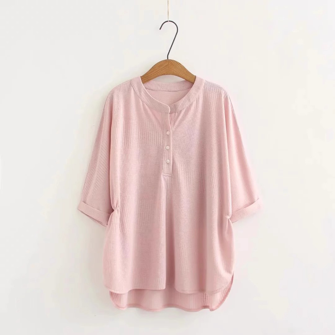 レディース半袖ニットトップス ゆったりTシャツ