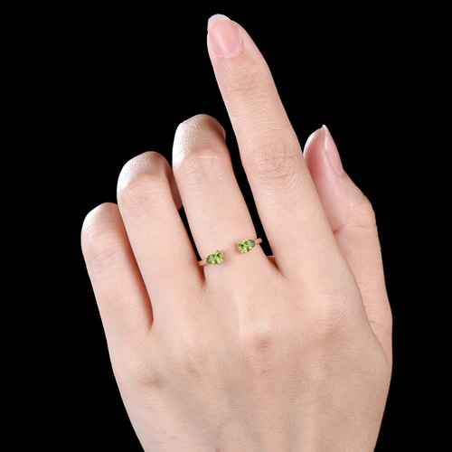 オープンギャップリング 8月の誕生石 天然ペリドット 結婚指輪 K10