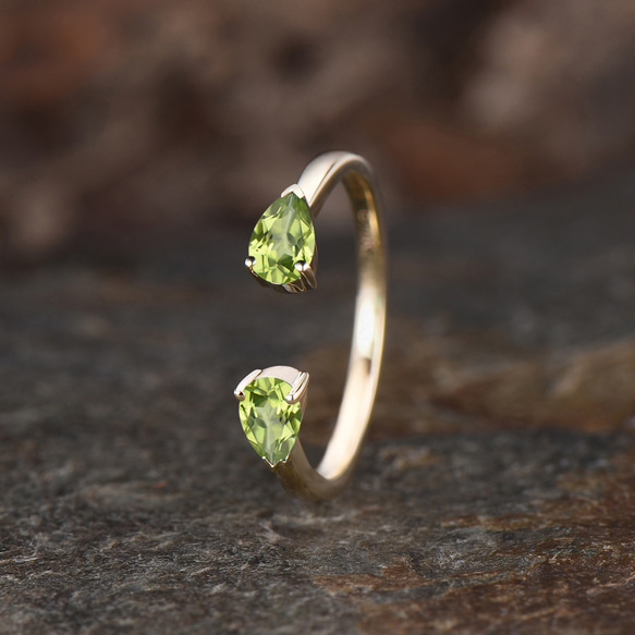 オープンギャップリング 8月の誕生石 天然ペリドット 結婚指輪 K10