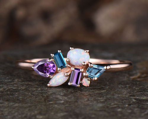2月の誕生石天然アメジストリング 10月の誕生石オパールリング 12月の