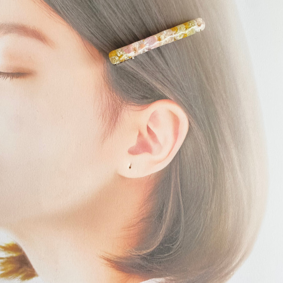 やわらか花＊イエローピンクのフラワーヘアピン 5枚目の画像