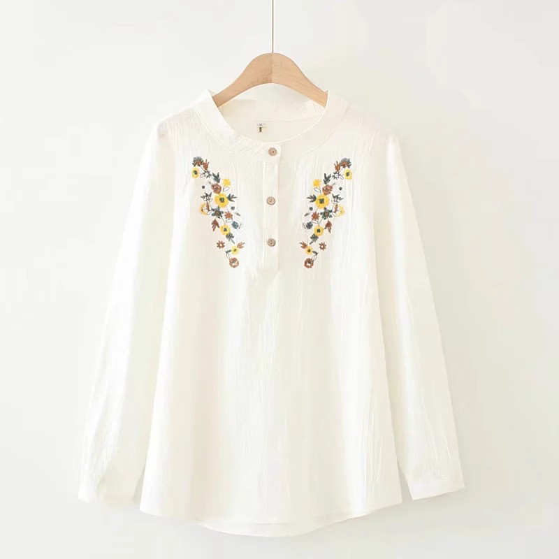 レディースリネン混シャツ 長袖オープンカラー ゆったりシルエット