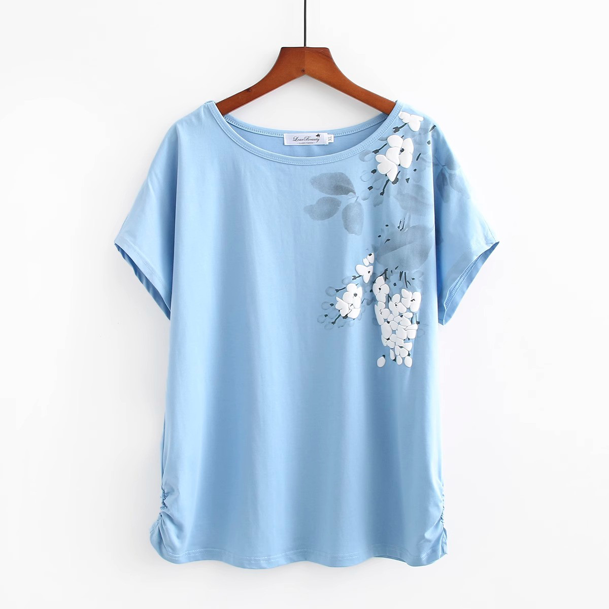 レディース半袖綿プリントクルーネックゆったりTシャツ