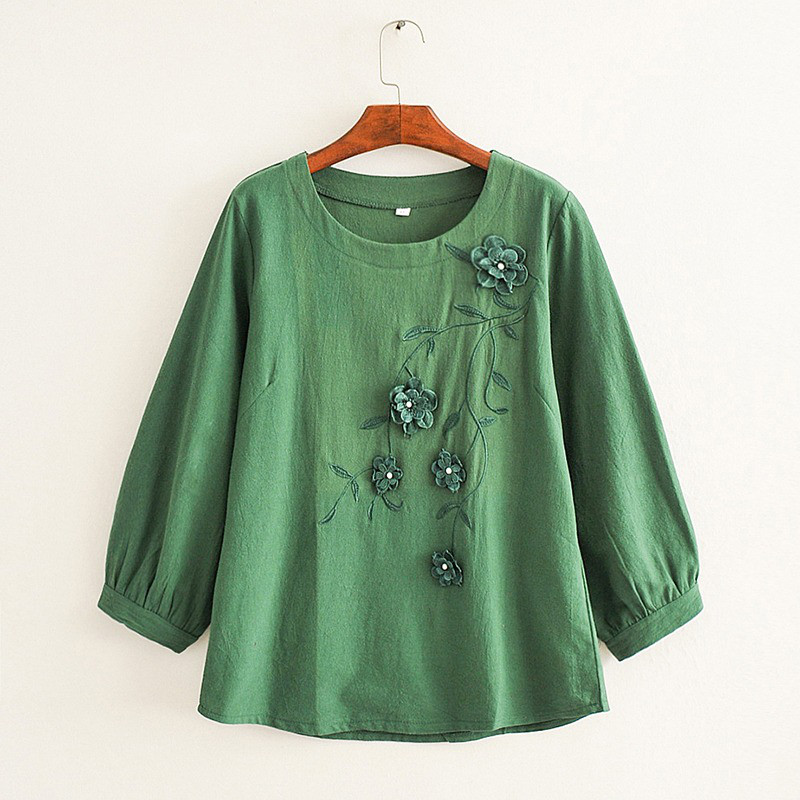 レディース長袖綿麻プルオーバートップス