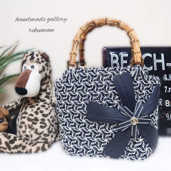 クラフトバンド＊花結びかごバッグM/✤ビッグフラワー